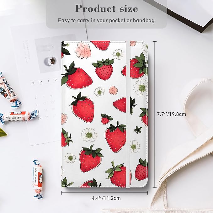 Floral Business Card Book Holder Organizer for Women, 240 Card Capacity, Stylish Name Card and Credit Card Holder for Professionals (Strawberry)