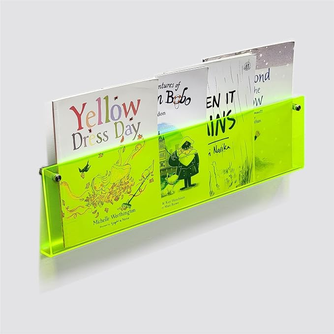 ROYALITA 2-Pack Acrylic Magazine Holder Brochure Holder, Green 17 Inch | Record Magazine Rack, Fashion Floating Bookshelf, Literature Storage Rack for Waiting Room, Living Room, Office