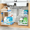 Under Sink Organizer, Dual-Rail Ball-Bearing, Under Kitchen Sink Organizer, 6-Level Adjustable, Under Cabinet Organizer, No-Drill Adhesive/Suction, Under Sink Storage (white, 2-pack)