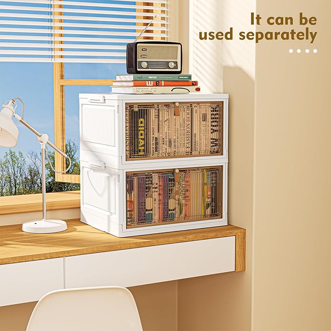 4 Tier Plastic Storage Bins with Lids 28QT, Stackable, Wheeled, Collapsible, Closet Organizers for Living Room, Office, Dorm