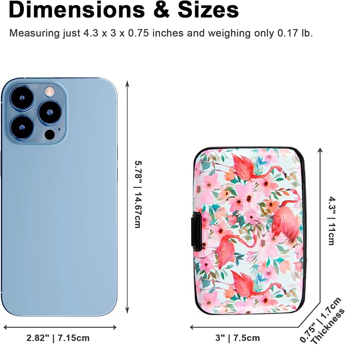 Credit Card Holder, Metal Card Wallet RFID Blocking Mini Slim Aluminum Business Hard Card Case for Women Men (Watercolor Floral Flamingo)