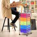DREAMADE Rolling Cart with Storage Drawers, Utility Cart with Removable Plastic Drawers, Lockable Wheels, Art Cart for Classroom Organization Art Supplies Office Scrapbook (10 Drawers, Rainbow)