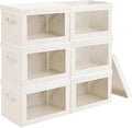 Homsorout Stackable Storage Bins with Lids - Medium Storage Box with Lids, Foldable Closet Boxes for Organizing, Wardrobe Clothes Organizer with Window, Fabric Bins for Living Room, 6 Pack, Beige