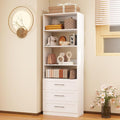 Closet Organizer System with Drawers,4 Shelf,1 Rod, 2FT-5FT,White | Engineered Wooden Shelving System, Small Walk in Closet,Freestanding Corner Storage,White,Modular with Other Units