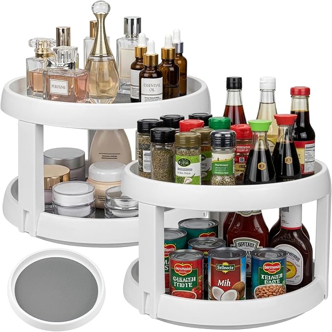 Lawei 2 Pack 2 Tier Lazy Susans Turntable - 10 Inch Pantry Cabinet Lazy Susan Storage Turntable Rotating Spice Rack for Spices, Condiments, Baking