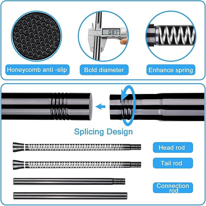 Shower Tension Curtain Rod Black 45 to 77 Inch Spring Tension Curtain Rod Shower Rod Non Slip Shower Curtain Rod No Drilling 1pcs for Windows Adjustable Tension Rods of Curtain Window Closet Kitchen