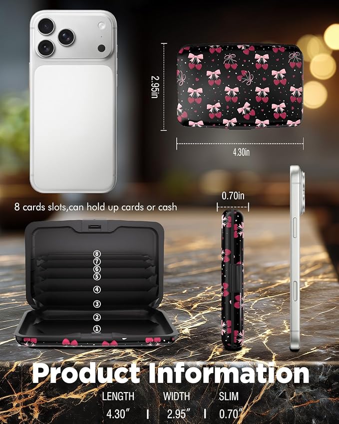 Maicican RFID Blocking Aluminum Credit Card Holder | Slim Metal Wallet for Women & Men, Business Card Case for Travel, Fits Front Pocket, Card holder wallet - Cherry