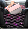 zipelo Bling Car Net Pocket Handbag Holder, Rhinestone Vehicle Backseat Purse Organizer Between Seats, Diamond Hanging Storage Bag Barrier of Pet Kids, Universal Automotive Accessories (Pink)