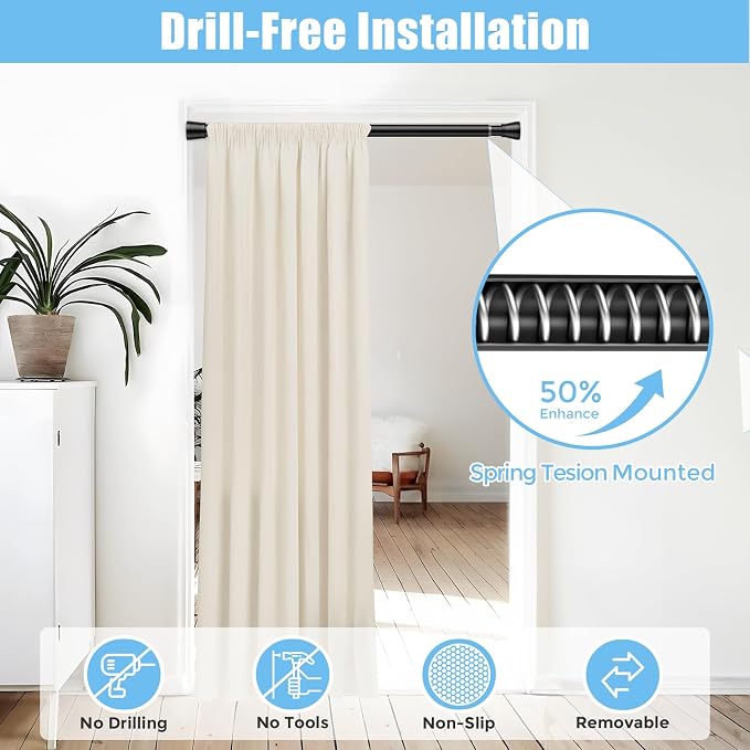 AIZESI 4PCS Black Shower Curtain Rod 30-64 Inch Adjustable Curtain Rods Never Rust & Non-Slip, No Drilling, Short Shower Rods Spring Tension Curtain Rod for Window Bathroom Doorway Closet