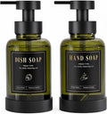 Luxspire Foaming Soap Dispenser, Glass Foam Pump Soap Dispenser, Non-Slip Hand Soap Container with 5 Waterproof Labels, 15 Oz Refillable Liquid Soap Holder for Bathroom & Kitchen, Olive Green, 2 Pack