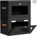 Homsorout Collapsible Storage Bins - Large Stackable Organizer Bins, Decorative Boxes with Handles & Window, Fabric Containers for Living Room, Closet, Dorm, 2 Pack, Black