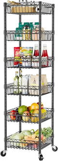 SINGAYE 6 Tier Shelf Wire Shelving Adjustable Storage Shelves Basket Rack | Adjustable Shelves with Wheels Metal Storage Unit Closet Bathroom Organizers Pantry Kitchen Garage Laundry Room Black