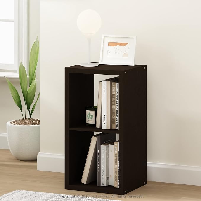 Furinno CUBICLE 2-Cube Book Shelf, Extra Thick Frame Bookshelf, Dark Oak | 14.6" x 16" x 30", Horizontally & Vertically Reversible Bookcase with Open Back, for Living Room, Bedroom, Home Office
