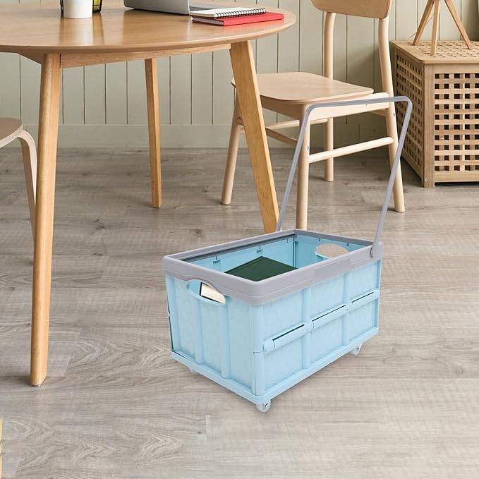 Cabilock Wheeled Storage Bin with Lid 16.53X11.41X9.44In Foldable Rolling Organizer for Clothes Toys Books Groceries Stackable Storage Container for Home Car Trunk