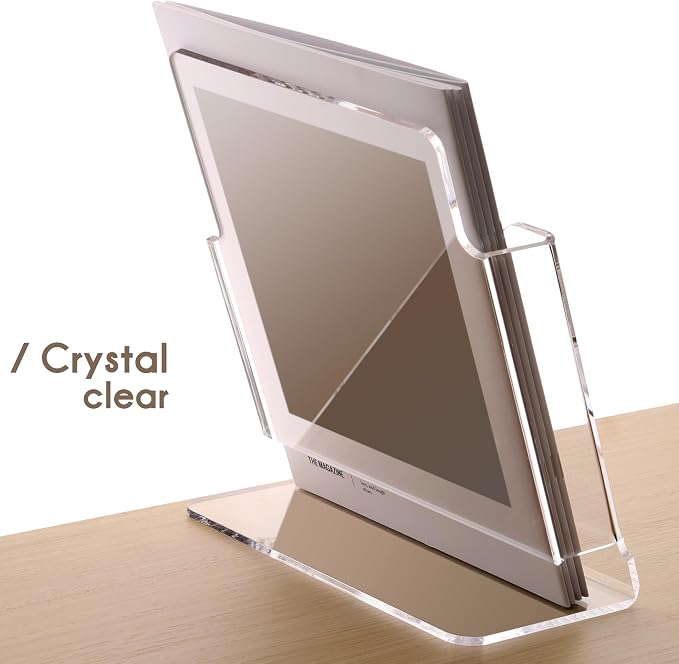 HeZone Acrylic Brochure Holder 8.5X11Inch , Clear Flyer Stand Display, Magazine Pamphlet, Booklet Holder for Desk(1 Pack) Used For Office Exhibitions Café Hotel Lobby Library...