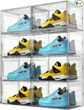 XL Shoe Storage Box,8 Pack Drop Side Shoe Boxes Clear Plastic Stackable,Sneaker Display Case with Magnetic Door Fit up to US 13（13.4”x 10.6”x 8.3”(8 Pack Clear)