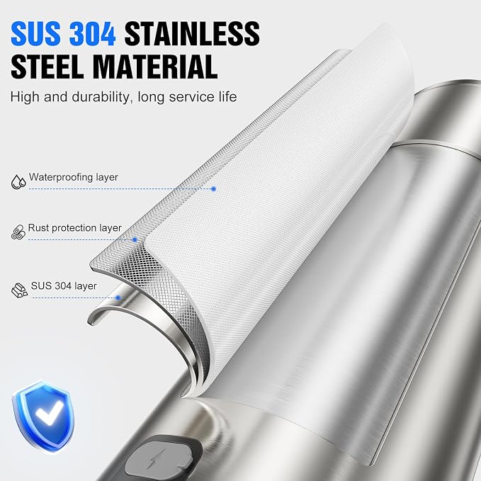Fantictas Touchless Foaming Soap Dispenser, Stainless Steel Automatic Foam Soap Dispenser, USB-C Rechargeable Sensor Pump with 3 Adjustable Levels, 11.5 oz for Bathroom & Kitchen