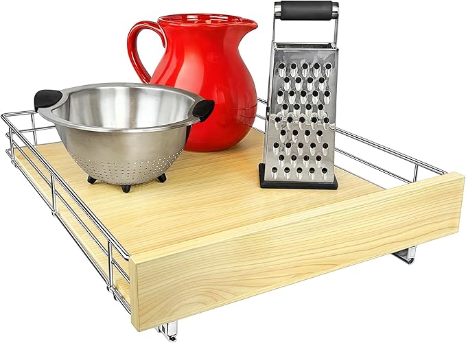 LYNK PROFESSIONAL® SELECT™ Pull Out Cabinet Organizer, 17" x 21" Slide Out Drawers for Kitchen Cabinets - Sliding Pull-Out Pantry Shelves – Home Shelf Organizers - Lifetime Ltd. Warranty, Wood Chrome