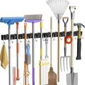 Lifewit Broom and Mop Holder Wall Mount, Non-Slip Cleaning Tool Hanger Organizer with 6 Hooks 5 Slots, Heavy Duty Hanging Broom Utility Rack for Kitchen, Garden, Garage, Laundry, 2 Pack, Black