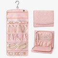 Double Sided Hanging Jewelry Organizer for Closet Door, Pink,Travel Closet | hanging jewelry organizer keeps earrings, rings, necklaces, and bracelets visible in a closet or travel bag.