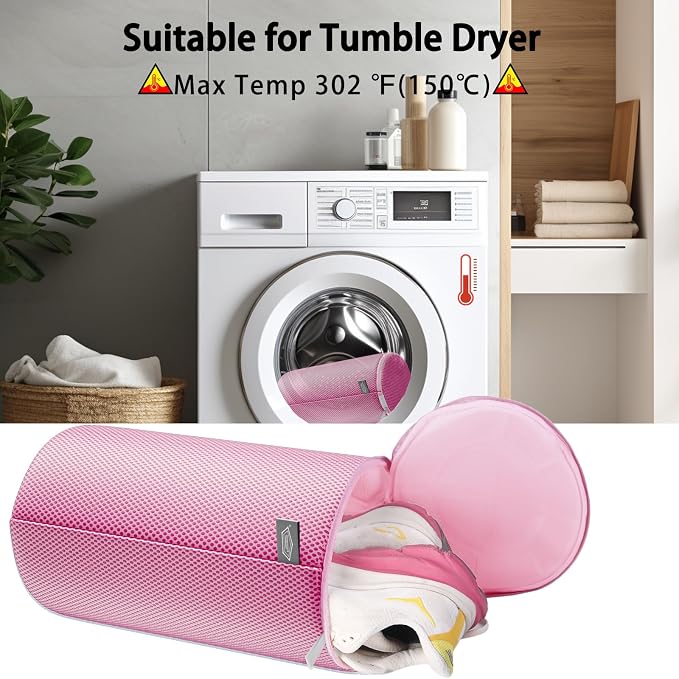 Kimmama Shoe Washing Machine Bag, Shoe Laundry Bag, Pink, 8x15", 2 Pack | Shoe Bag, For Sneaker, Tennis, Footwear, Trainers, Slippers, Sock, Building Blocks, Sandwish Mesh, Travel, Divided