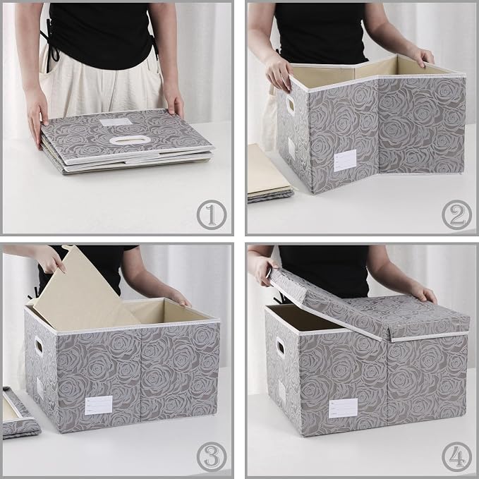 PRANDOM Extra Large Collapsible Storage Boxes with Lids Fabric Decorative Storage Bins Cubes Organizer Baskets with Cover Handles Divider for Bedroom Closet Living Room 19.6x15.7x11.8 Inch 3 Pack