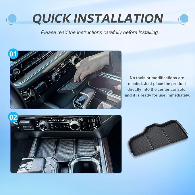 Center Console Organizer for 2023-2026 Chevy Silverado 1500 Accessories | Silverado Middle Insert Tray, Console Cubby Cover, Interior Accessories, Non-Slip Mats, Fits Full Console w/Bucket Seats ONLY