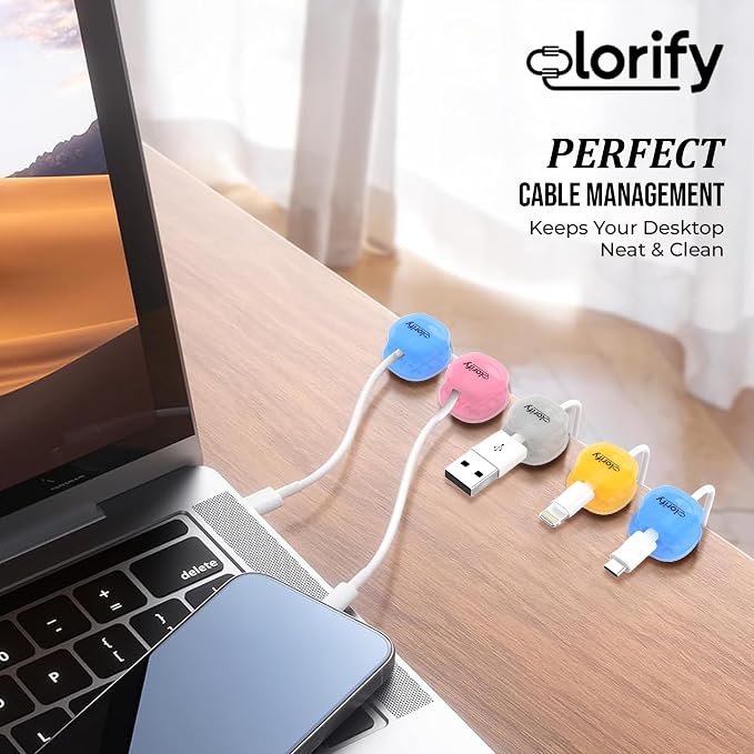 Spring Cable Clips 8-Pack Adhesive Cord Holders for Desk, Nightstand, Laptop, Phone Charging Clips & Car Cable Organizer for Home, Office & Charging Cord Management-(Multicolor)