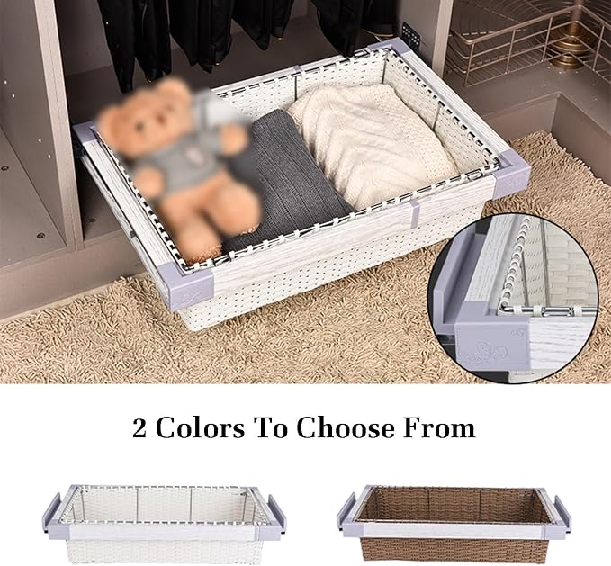Pull Out Cabinet Storage Basket,Wardrobe Storage Organiser,Easy Pull Out Drawer Dividers for Closet,Stackable Detachable,for Kitchen Office Wardrobes Cupboard Storage(Black,445mm x 446mm x 192mm)