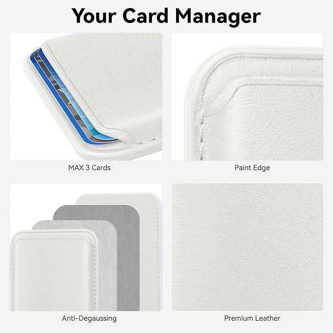 Magnetic Wallet Phone Card Holder for Phone Case with Mag-Safe, Stronger Magnetic RFID Leather Phone Wallet Stick on Series of iPhone 17/16/15/14/13/12 and Pro/Promax, Pearl White