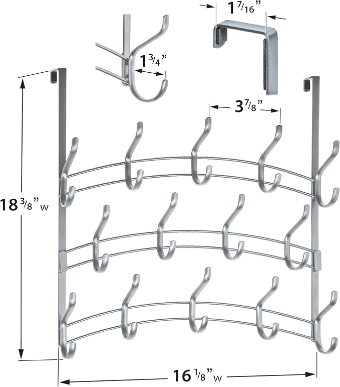 LYNK PROFESSIONAL® HOME™ Over the Door Hooks - 28 Hook – Over the Door Coat Rack - Over the Door Hanger - Hanging Towels or Clothes - Bathroom, Bedroom, Laundry Room - Lifetime Ltd. Warranty, Platinum