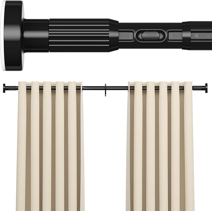 AIZESI 41-182 Inch Heavy Duty Black Tension Curtain Rod - No Drilling, Adjustable, Rust-Proof for Outdoor, Living Room, Bathroom