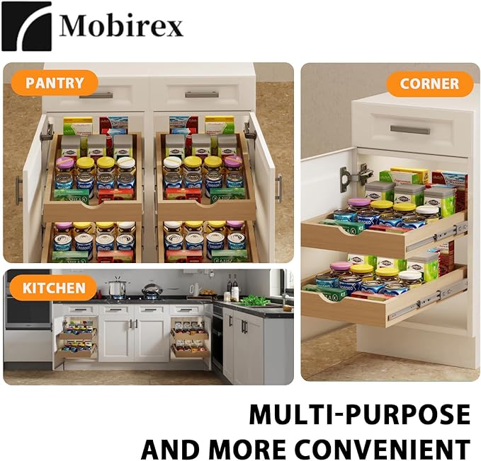 Pull Out Drawers for Cabinet Wood Slide Out Cabinet Organizer and Storage Cabinet Kitchen Drawers Slide Out Shelves Pull Out Shelves in Kitchen Pantry Bathroom with Soft Close 33"W x 22"D x 3"H