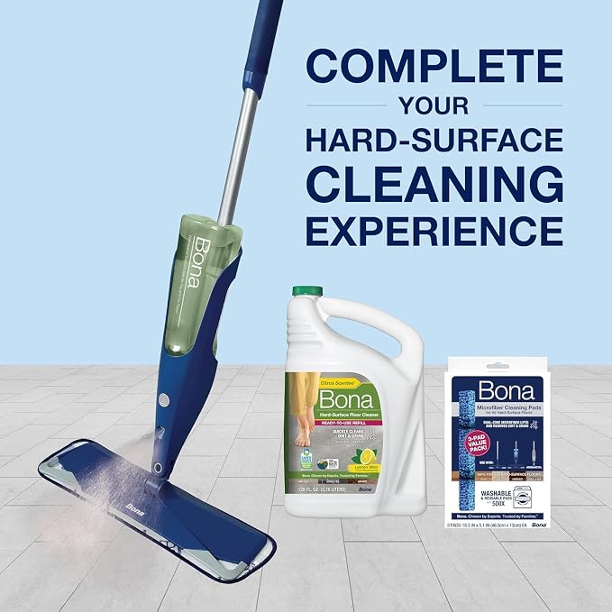 Bona Multi-Surface Floor Cleaner Refill - 128 fl oz - Lemon Mint | Residue-Free Floor Cleaning Solution Refill for Spray Mop and Spray Bottles - Use on Stone, Tile, Laminate, and Vinyl Floors