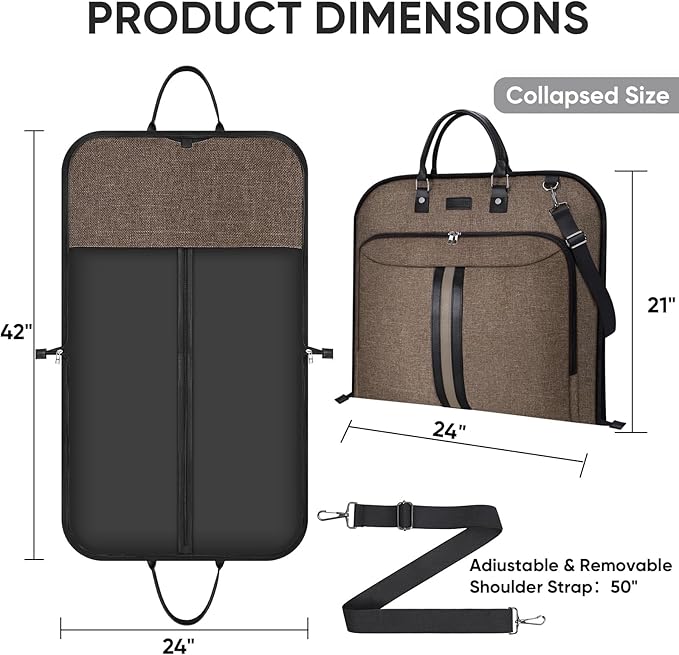 BALEINE Travel Garment Bag, Travel Suit Bag for Men, Water Resistant Carry on Garment Bag for Hanging Clothes, Garment Duffel Bag for Travel Business (Brown, 42")