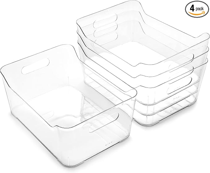 BINO | Plastic Organizer Bins, Large - 4 Pack | The SOHO Collection | Multi-Use | Pantry & Freezer Organizer Bins | Plastic Storage Containers for Home & Kitchen Org