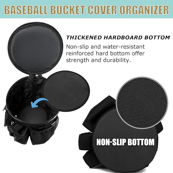 Baseball Bucket Bag Baseball Coaching Accessories Organizer Tactical Style Softball Bucket Bag with Anti-Slip Bottom, Multiple Pockets for Bat, Gloves, Scoreboards