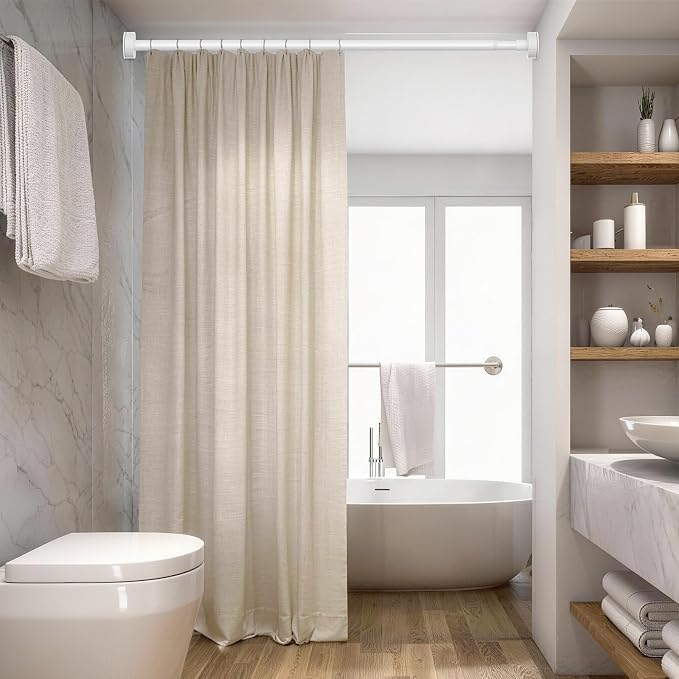 Heavy Duty Tension Shower Curtain Rod 48-94 Inch White | Rustproof Steel, Drill-Free Mount, Adjustable Rods for Bathroom Sliding Door Patio Living Room, Non-Slip No-Tools Install