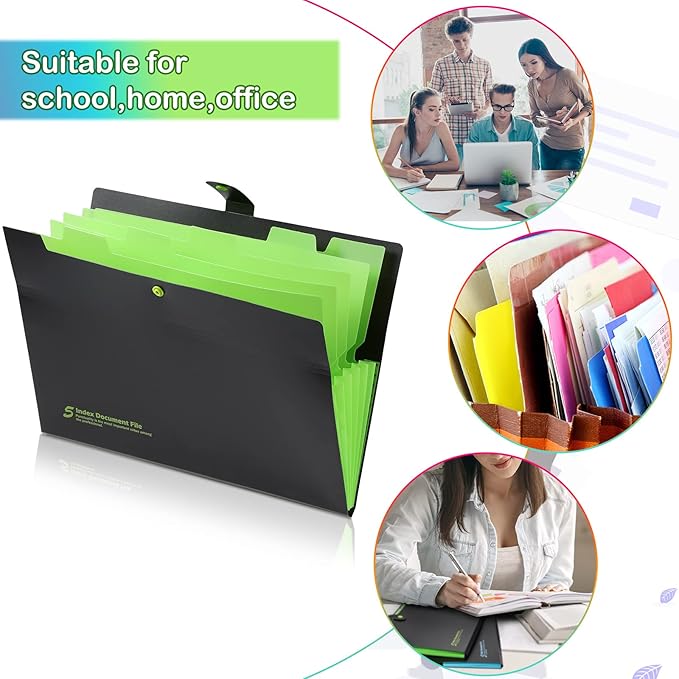 Epakh 8 Pack Expanding File Folder Organizer, 6 Pockets Expanding Folder with Labels, A4 Letter Size Document Organizer with Snap Button, Back to School Supplies for Students, Office, 4 Colors