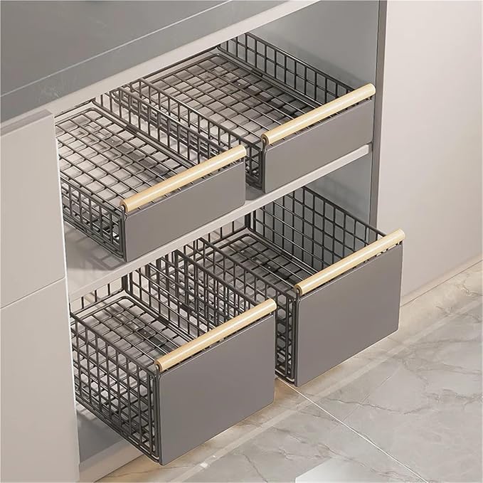 Retractable Kitchen Cabinet Pull-Out Basket - Foldable Adjustable Slide Drawer For Dish & Sink Storage Organization(Large)