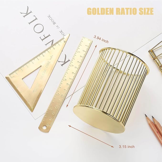 Gold Pen Holder for Desk, Metal Pencil Holders Makeup Brushes Cup for Preppy Room Decor Office Home Bedroom School Organizer Toothbrush Holder Gold Decor Aesthetic Gift Accessories