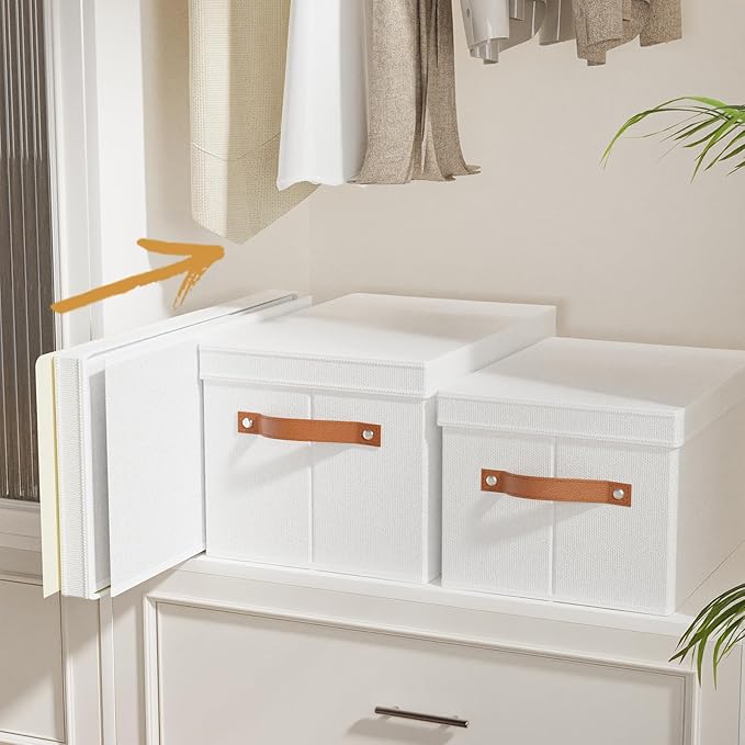 Fabric Storage Boxes with Lids, 7.1 x 9.1 x 13 Inch Clothes Bins for Shelves, Closet Organizers for Organizing with Handles, White, 3-Pack