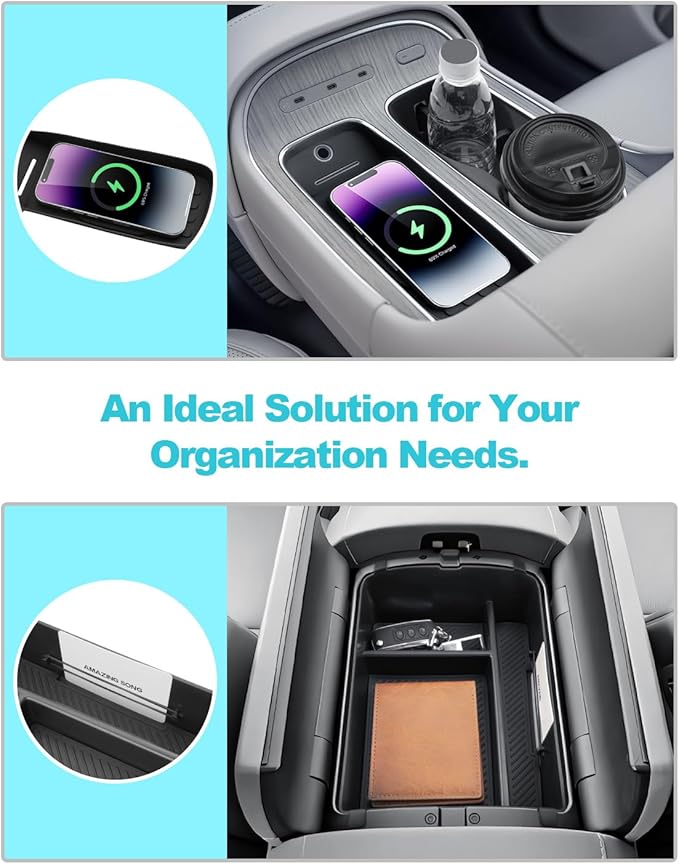 CDEFG 3Pcs for 2026 Hyundai Palisade Center Console Organizer for 2026 Hyundai Palisade Accessories Middle Console Storage Box & Wireless Charging Mat & Cup Holder Cover(Only for Split Armrest)