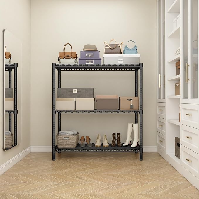 ROOMTEC 3-Tier Wire Shelving Unit,40" W*16" D*36" H,Max Load 1200 lbs | Small Garage Shelves,Adjustable Storage Rack, Metal Shelf for Kitchen, Pantry, Laundry Room, Basement