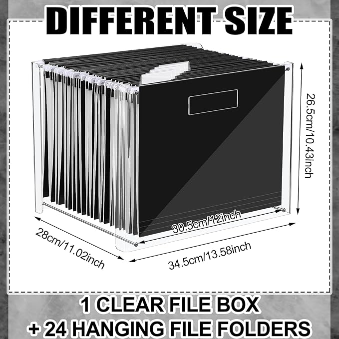 Dispowreath 24 Hanging File Folder with Acrylic Organizer for Letter/a4 Size Desktop Clear File Storage Box with Handles for Home Work Office Use(Black,Classic)