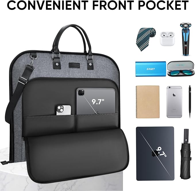 BALEINE Travel Garment Bag, Travel Suit Bag for Men, Water Resistant Carry on Garment Bag for Hanging Clothes, Garment Duffel Bag for Travel Business (Grey, 42")