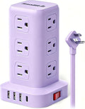 Power Strip with 12 Outlets 4 USB (1 USB C), 6.5Feet Extension Cord with Multiple Outlets, Charging Station, Purple Power Strip Tower, Home Office Desk Supplies