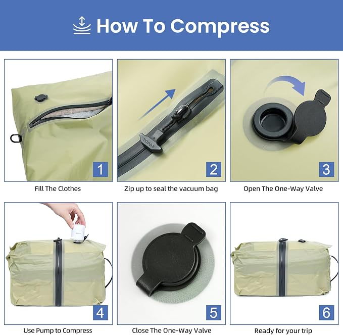 BAGAIL TPU Vacuum Bag for Travel, Reusable Compression Bag with IPX8 Waterproof Zipper, Save Space for Suitcase, Backpack and Carry on (Olive Green, ExtraLarge, With Pump)