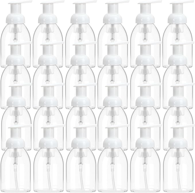 24 Pcs 8 oz Foaming Soap Dispenser Pump Bottles Foam Hand Soap Dispenser Empty Refillable Plastic Container Kitchen Bathroom Commercial Use