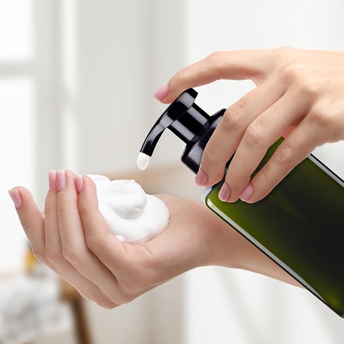 15OZ Foaming Soap Dispenser, 2-Pack Plastic Hand Soap Dispenser, Refillable Leakproof Foam Pump Bottle with Waterproof Labels, for Shampoo, Body Wash